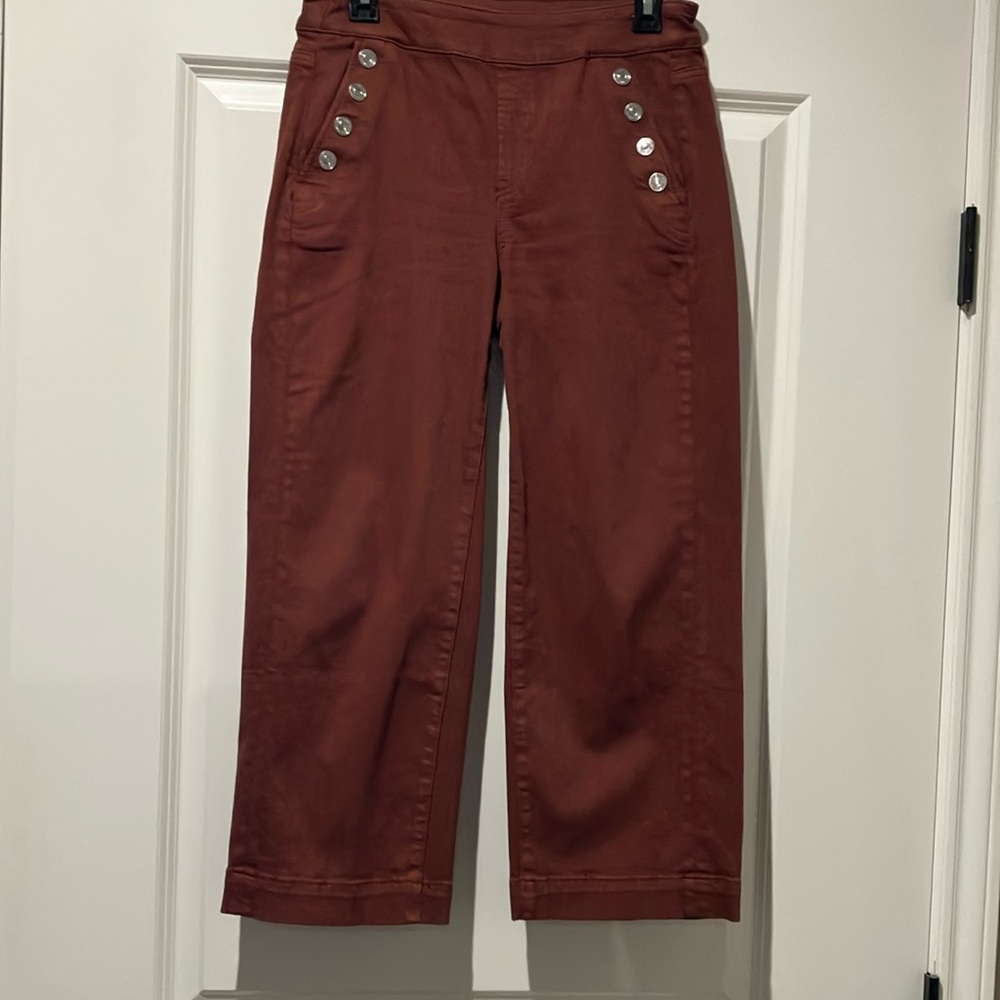 Chico’s Rust Button-Detail Wide-Leg Pull On Jeans-Size 00 Petite (2P)